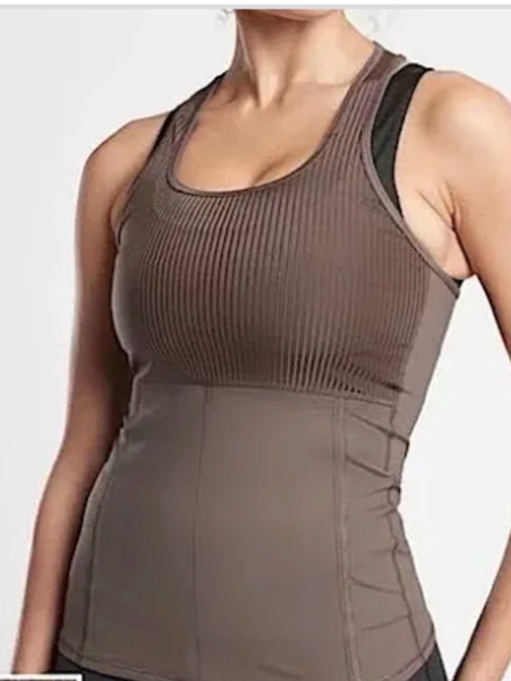 Athleta M Vitality taupe brown hidden pocket racerback activewear rib tank